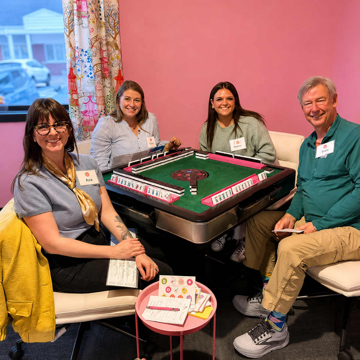 Friends playing Mahjong at The Social Sparrow